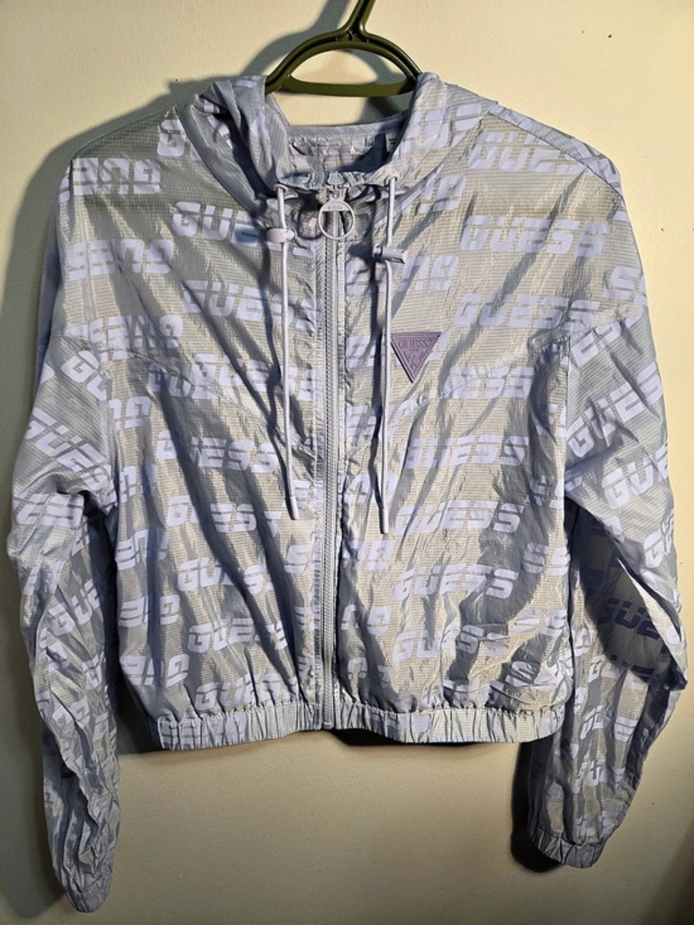 GUESS Allover Logo Windbreaker Jacket Blue & White Medium